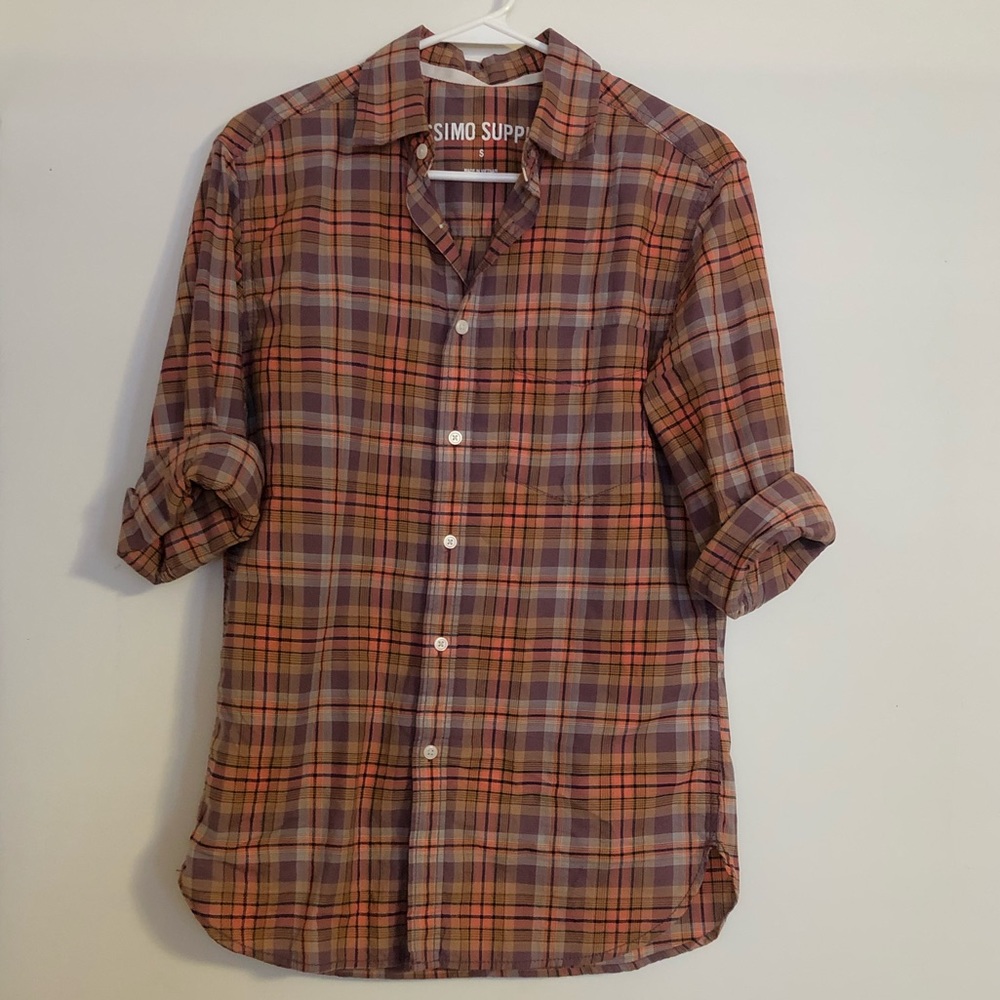 Mossimo burnt orange plaid button up small.